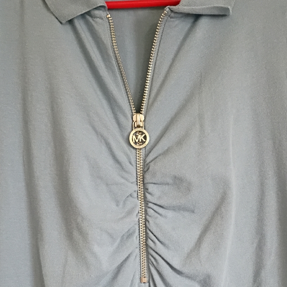 Michael Kors Light Blue Short Sleeve Polo Zip Top - Picture 2 of 6